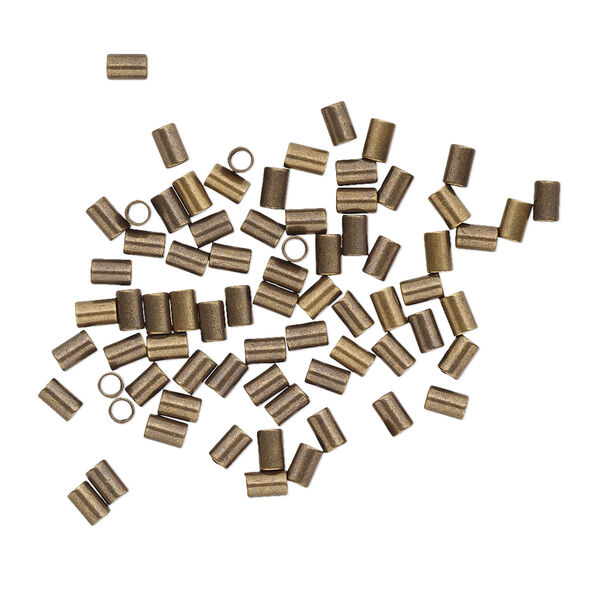 Crimp, antique gold-plated brass, 3x2mm tube, 1.4mm inside diameter. Sold per pkg of 500. image number 0