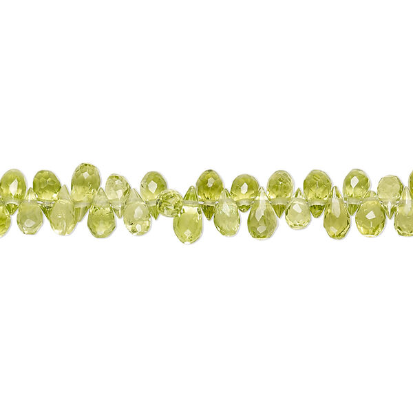 Peridot 1pkg1, hand-cut top-drilled faceted teardrop bead natural 8 inch 4x3mm-7x4mm image number 0