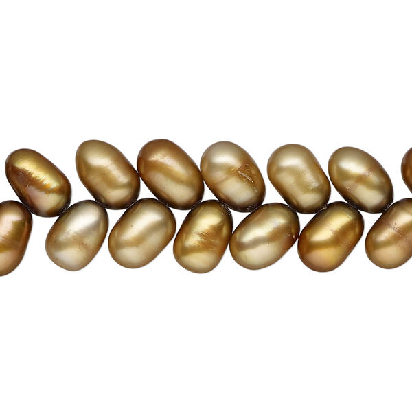 Pearl, cultured freshwater (dyed), iris gold, 8x5mm-11x7mm herringbone-drilled rice, C grade, Mohs hardness 2-1/2 to 4. Sold per 15-inch strand. image number 0