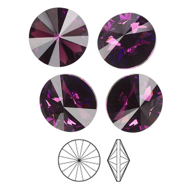 Chaton 4pk amethyst foil back, Preciosa MAXIMA Czech crystal rhinestone 14mm rivoli image number 0