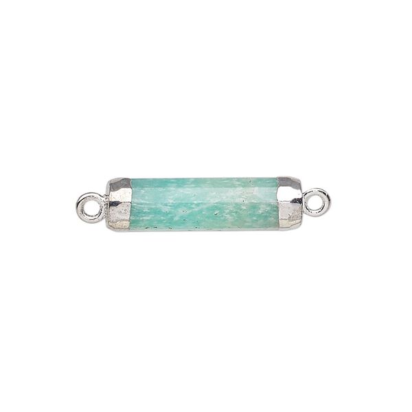 Link, amazonite (natural) / electroplated silver / silver-plated sterling silver, 20x5mm-21x6mm hand-cut faceted tube. Sold individually. image number 0