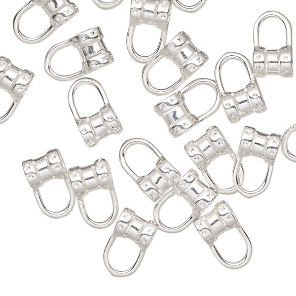 Crimp, silver-plated brass, 10x6mm tube with loop, 2.7mm inside diameter. Sold per pkg of 20. image number 0