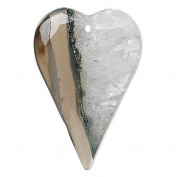 Focal, black agate and quartz (dyed), 45x30mm heart, C grade, Mohs hardness 6-1/2 to 7. Sold individually. image number 0