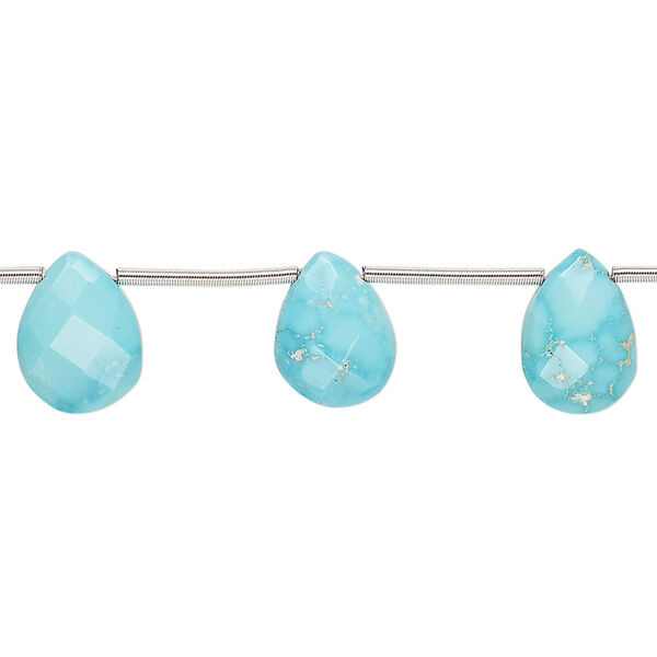 Imperial crown turquoise 1pkg11, hand-cut top-drilled faceted puffed teardrop bead natural B grade, 10x6mm-12x8mm image number 0