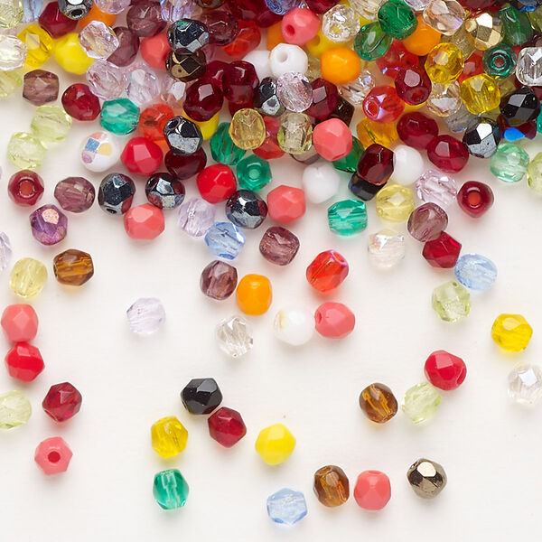 Bead mix Czech fire-polished glass 1pk 3mm faceted round, opaque to transparent mixed colors, 1 ounce image number 0