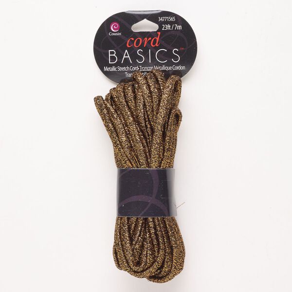 Cord, elastic, pkg/23 feet, metallic copper, 5mm flat. image number 0