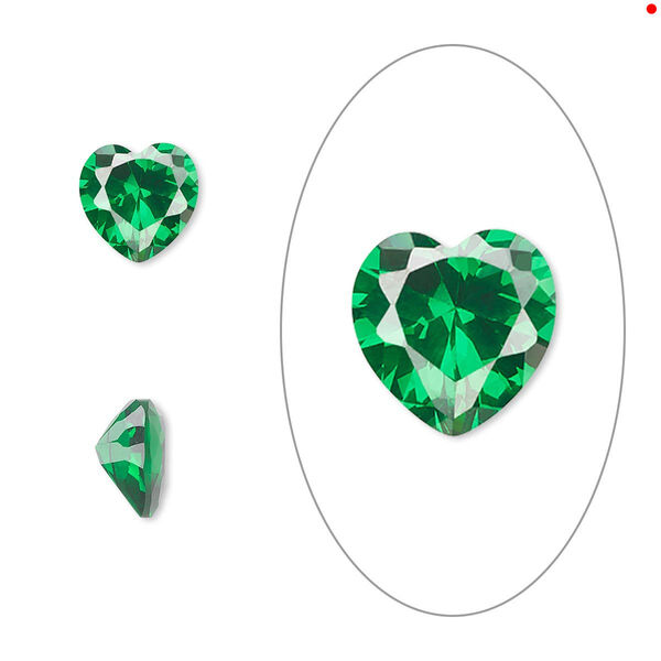 Gem, cubic zirconia, emerald green, 8mm faceted heart, Mohs hardness 8-1/2. Sold individually. image number 0