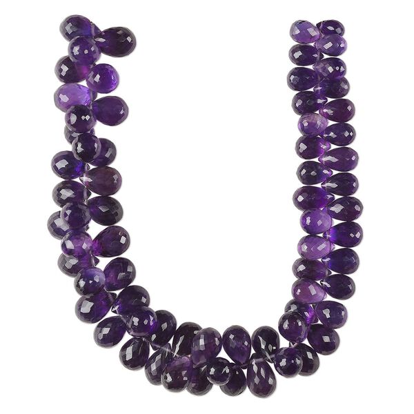 Amethyst 1pkg1, hand-cut top-drilled faceted teardrop bead natural 8 inch graduated 8x5mm-12x8mm image number 0