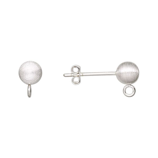 Earstud 1pkg2 sterling silver, 6mm ball / closed loop / brushed 1 pair image number 0