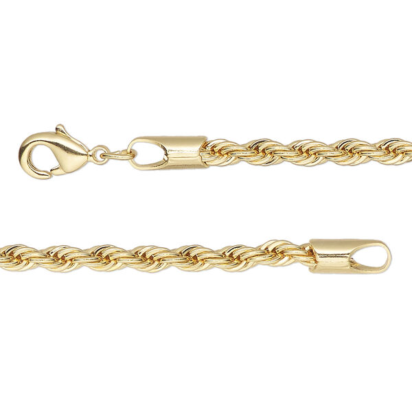 Chain, gold-finished brass, 3mm rope, 16 inches with lobster claw clasp. Sold individually. image number 0