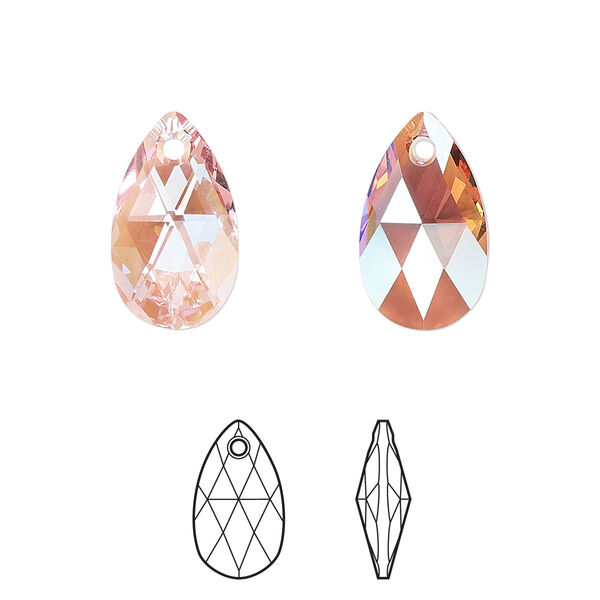 Drop 2pk light rose shimmer, Crystal Passions® 16x9mm pendant pear 6106 image number 0