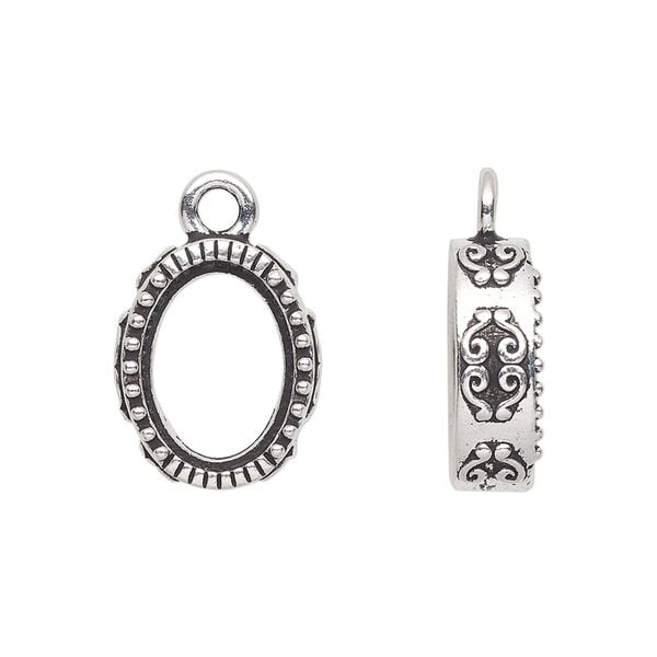 Drop, TierraCast®, "Celestial" collection, antique silver-plated pewter (tin-based alloy), 16.5x14mm oval with scroll design. Sold individually. image number 0