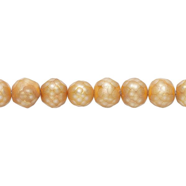 Pearl, cultured freshwater (dyed), gold, 5-6mm faceted semi-round with 0.2-0.7mm hole, C grade, Mohs hardness 2-1/2 to 4. Sold per 15-1/2" to 16" strand. image number 0