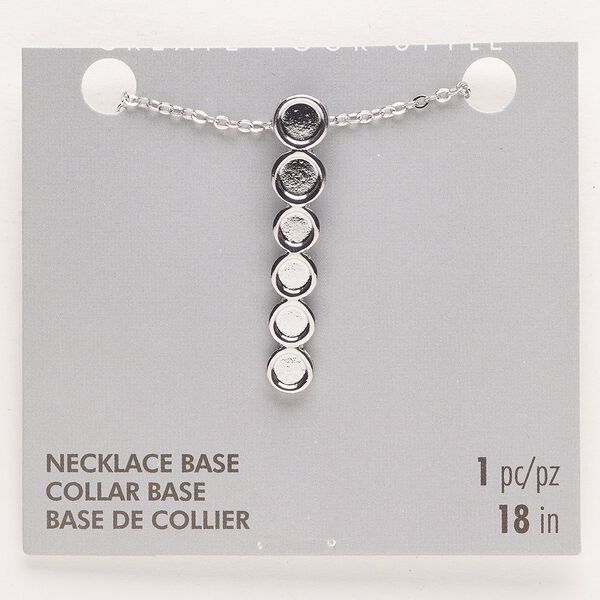 Necklace, "pewter" (zinc-based alloy), pkg/18 inches with lobster claw clasp, silver finish, 37x7mm pendant with (4) 4mm and (2) 5mm round settings. image number 0