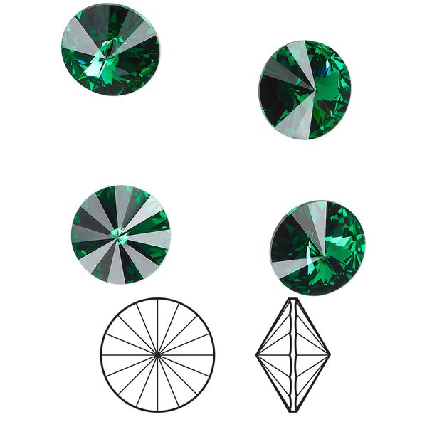 Chaton 144pk majestic green foil back, Swarovski® 12mm rivoli 1122 image number 0