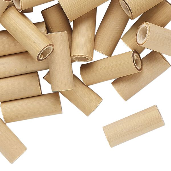 Bead, bamboo, brown, 14x5mm-16x7mm round tube. Sold per pkg of 100. image number 0