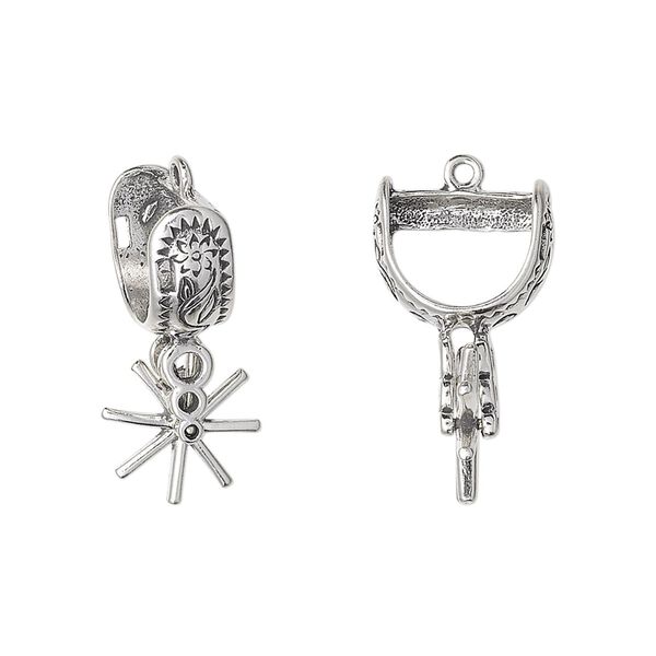 Charm, antiqued sterling silver, 23x10mm 3D Western spur. Sold individually. image number 0