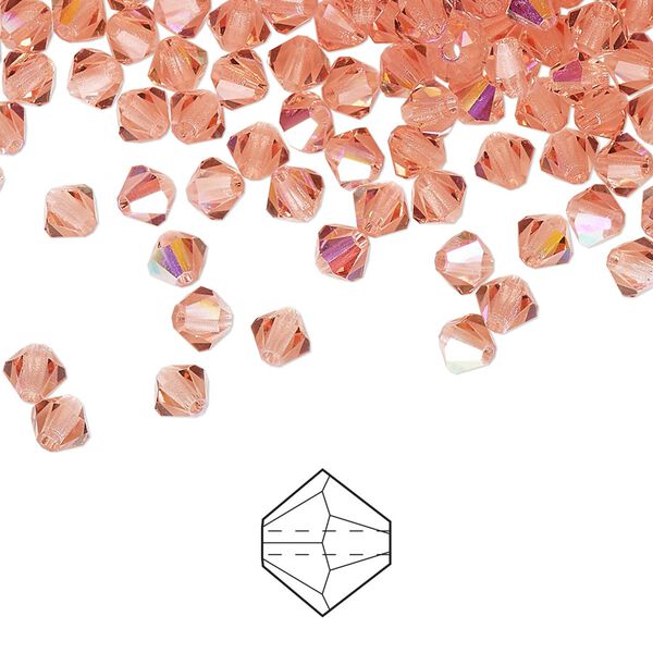 Bead 720pk rose peach AB, Preciosa Czech crystal 4mm bicone image number 0