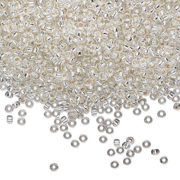 Seed bead, Miyuki, glass, pkg/25g, #11 rocaille, transparent silver-lined crystal clear, (RR-1). image number 0