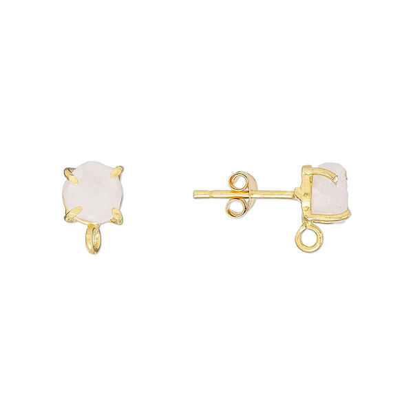 Sterling silver / rainbow moonstone 1pkg2, rough nugget earstud / closed loop gold-plated 5-7mm image number 0