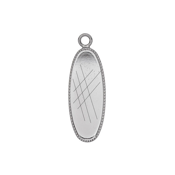 Drop, gunmetal-plated brass, 23x9mm oval with beaded edge and 22x8mm oval bezel setting. Sold per pkg of 6. image number 0
