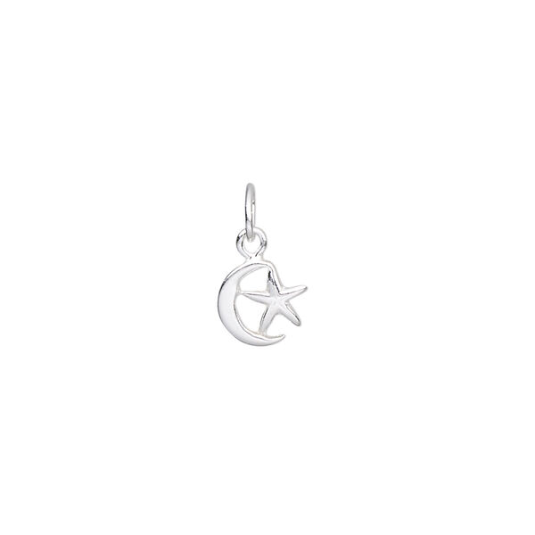 Charm, sterling silver, 7mm moon and star. Sold individually. image number 0