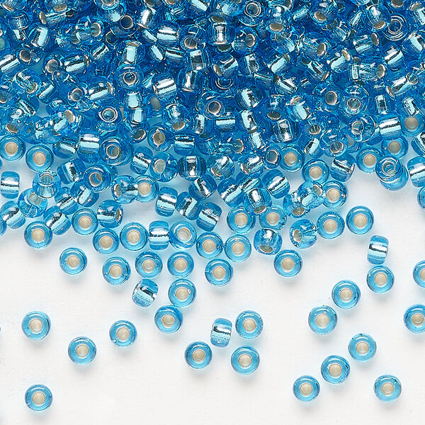 Seed bead, Miyuki, glass, pkg/50g, #8 rocaille, transparent silver-lined ocean blue (RR-2429). image number 0