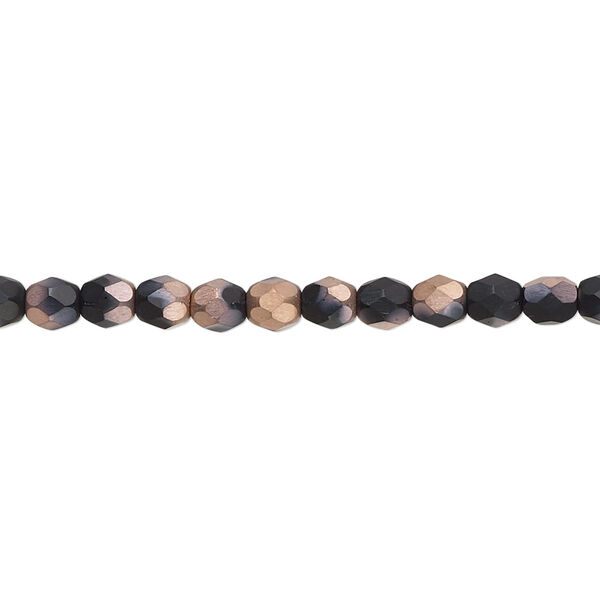 Bead, Czech fire-polished glass, opaque black half-coated matte Capri rose, 4mm faceted round. Sold per 15-1/2" to 16" strand. image number 0