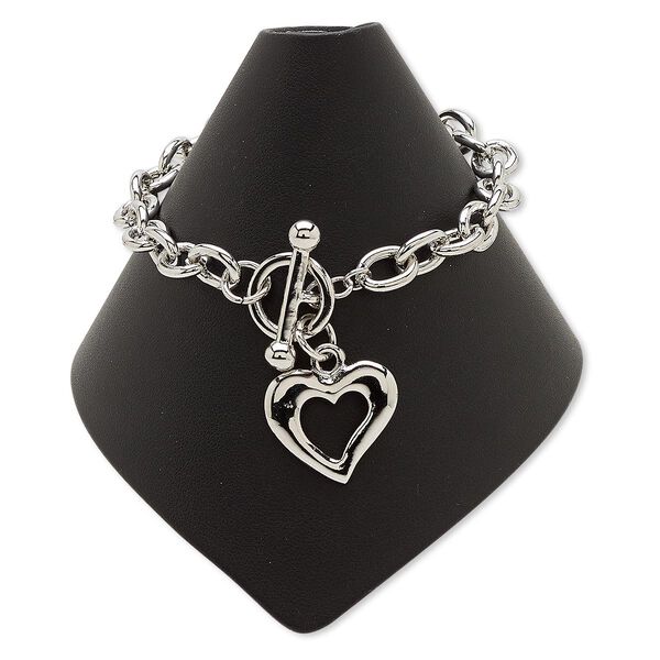 Bracelet, imitation rhodium-plated steel and "pewter" (zinc-based alloy), 22x19.5mm open heart, 7 inches with toggle clasp. Sold individually. image number 0