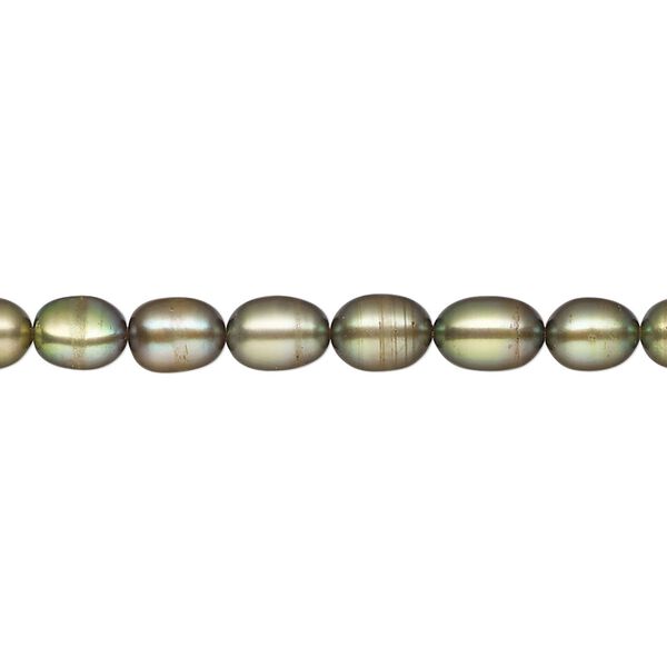 Pearl, cultured freshwater (dyed), dark pine, 4-5mm rice, C+ grade, Mohs hardness 2-1/2 to 4. Sold per 15-inch strand. image number 0