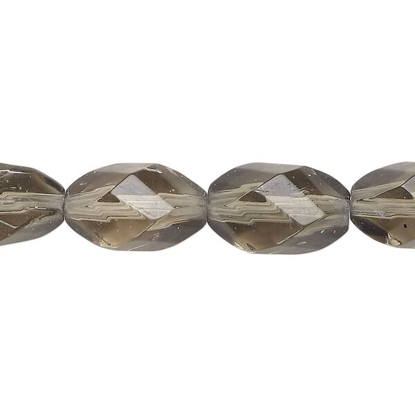Bead, glass, translucent grey, 15x10mm faceted twisted oval. Sold per 14-inch strand, approximately 20 beads. image number 0