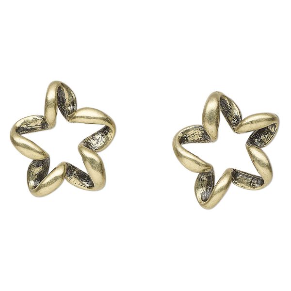 Focal, antique brass-finished "pewter" (zinc-based alloy), 30x28mm-32x32mm twisted open star. Sold per pkg of 2. image number 0