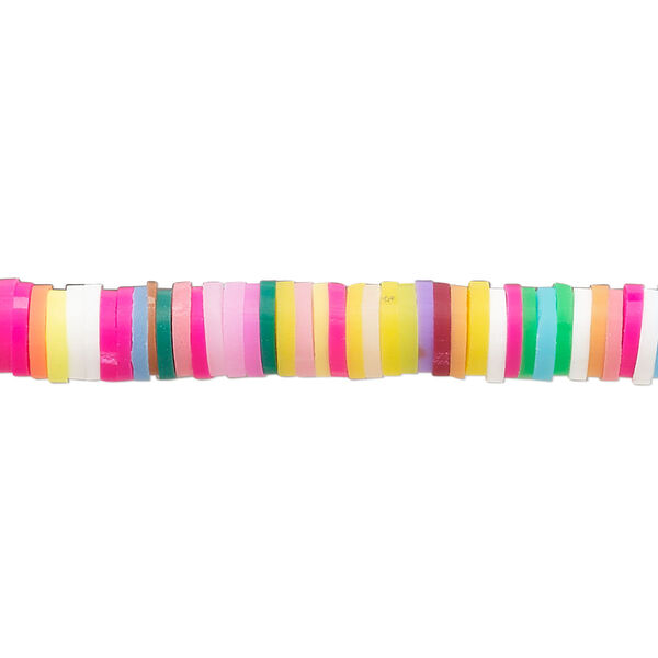 Bead, polymer clay, opaque multicolored, 6x1-1/2mm heishi. Sold per pkg of (2) 16-inch strands. image number 0