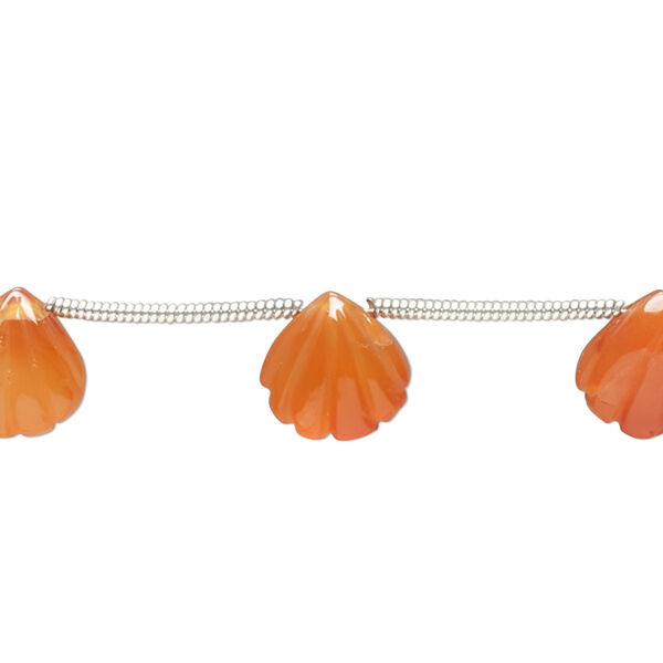 Carnelian 1pkg10, hand-cut top-drilled carved puffed shell bead 9x9mm image number 0