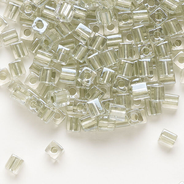 Seed bead, Miyuki, glass, pkg/25g, 3.5-3.7mm square, transparent metallic light green inside dyed color clear (SB-2604). image number 0