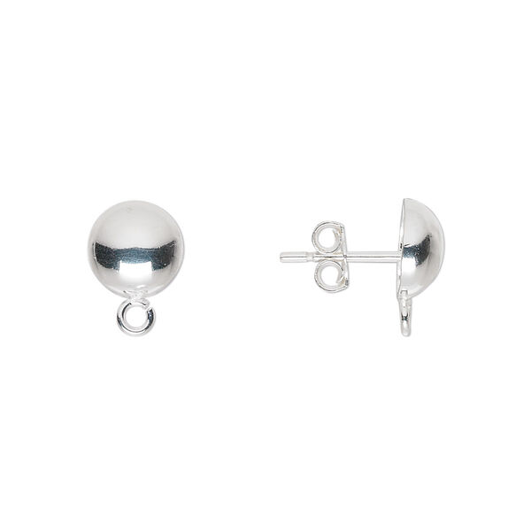 Earstud, sterling silver, 8mm half ball with open loop. Sold per pkg of 5 pairs. image number 0