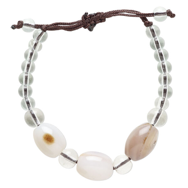 White agate / glass / cotton 1pkg1, oval bracelet adjustable 5-7.5 inch 12mm image number 0