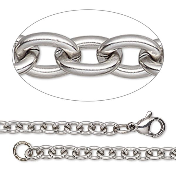 Chain, stainless steel, 4.5mm cable, 20 inches with lobster claw clasp. Sold individually. image number 0