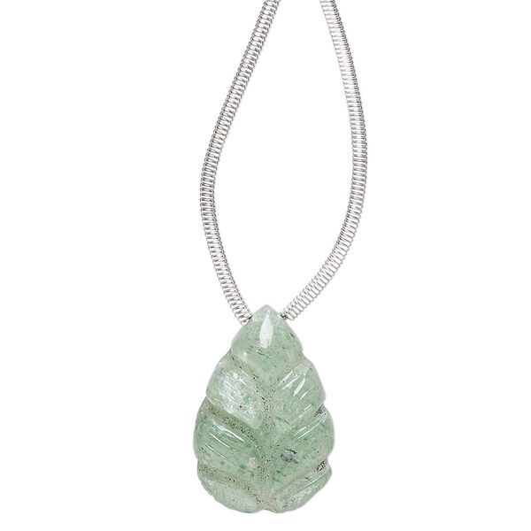 Green aventurine 1pkg1, hand-cut top-drilled carved leaf bead natural 18x12mm image number 0