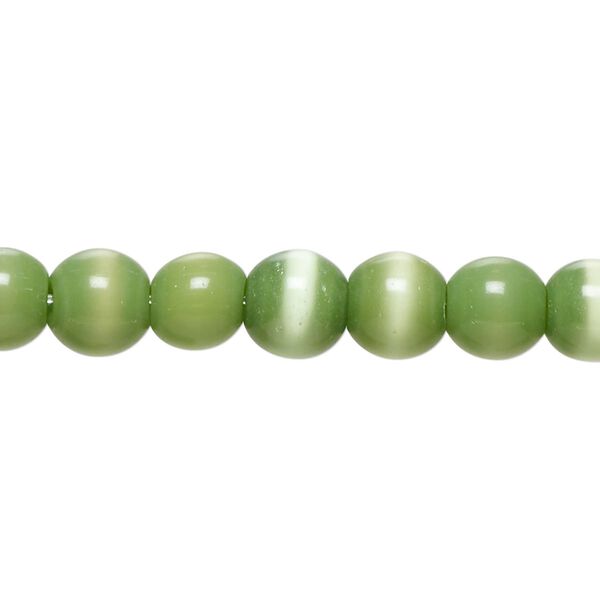 Bead, cat's eye glass (fiber optic glass), moss green, 6-8mm irregular round. Sold per 14-inch strand, approximately 50 beads. image number 0