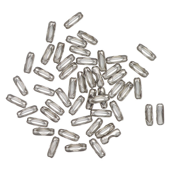 Ball chain connector, silver-finished stainless steel, 6x2mm, fits 1.5mm ball chain. Sold per pkg of 50. image number 0