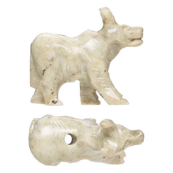 Bead, soapstone (coated), 35x22mm-38x33mm hand-carved standing water buffalo, C grade. Sold per pkg of 2. image number 0