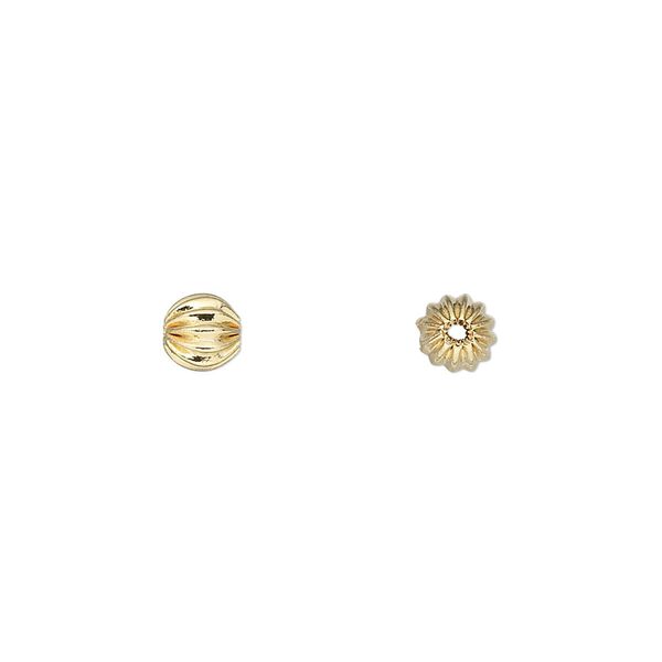 Bead, gold-plated brass, 5mm fluted round. Sold per pkg of 20. image number 0