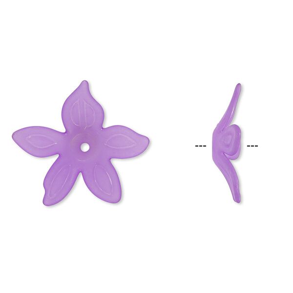 Component, acrylic, frosted violet, 25x5mm flower. Sold per pkg of 50. image number 0