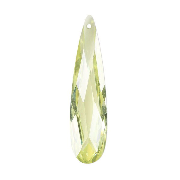 Focal, cubic zirconia, peridot green, 36x9mm faceted teardrop, Mohs hardness 8-1/2. Sold per pkg of 2. image number 0