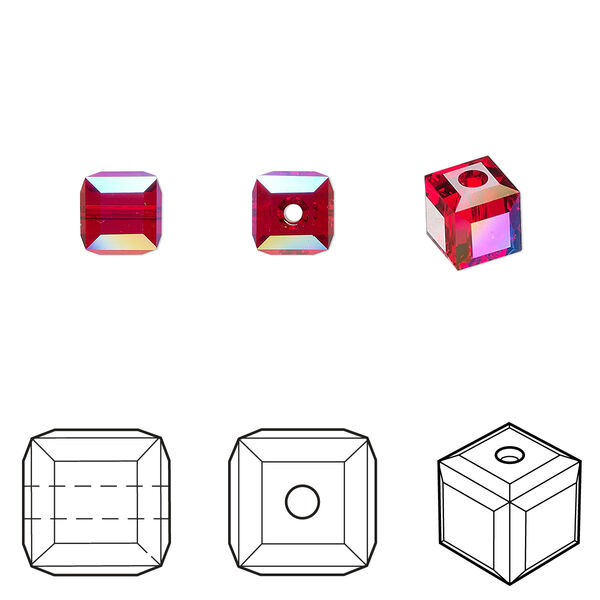 Bead 144pk light Siam shimmer, Swarovski® 6mm cube 5601 image number 0