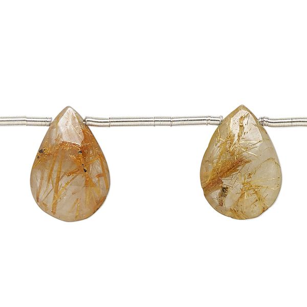 Golden rutilated quartz 1pkg8, hand-cut top-drilled faceted puffed teardrop bead natural 13x10mm-18x14mm image number 0