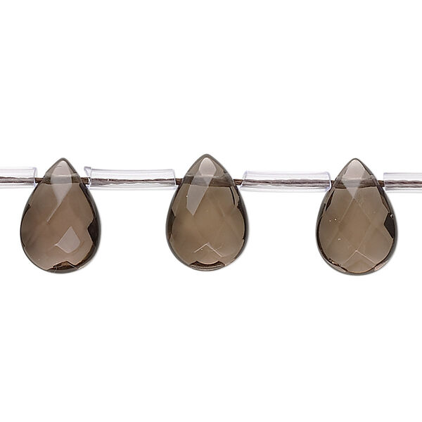 Smoky quartz 1pkg1, hand-cut top-drilled faceted flat teardrop bead B grade, 15.5-16 inch 11x7mm-12x9mm image number 0