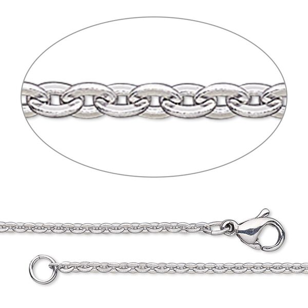 Chain, steel and stainless steel, 2.4x1.8mm flat oval cable, 18 inches with lobster claw clasp. Sold individually. image number 0