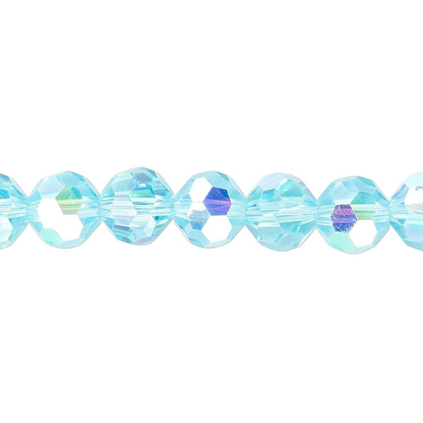 Bead 1pk 32 facets translucent turquoise blue AB, Celestial Crystal® 8mm round 15.5-16 inch image number 0